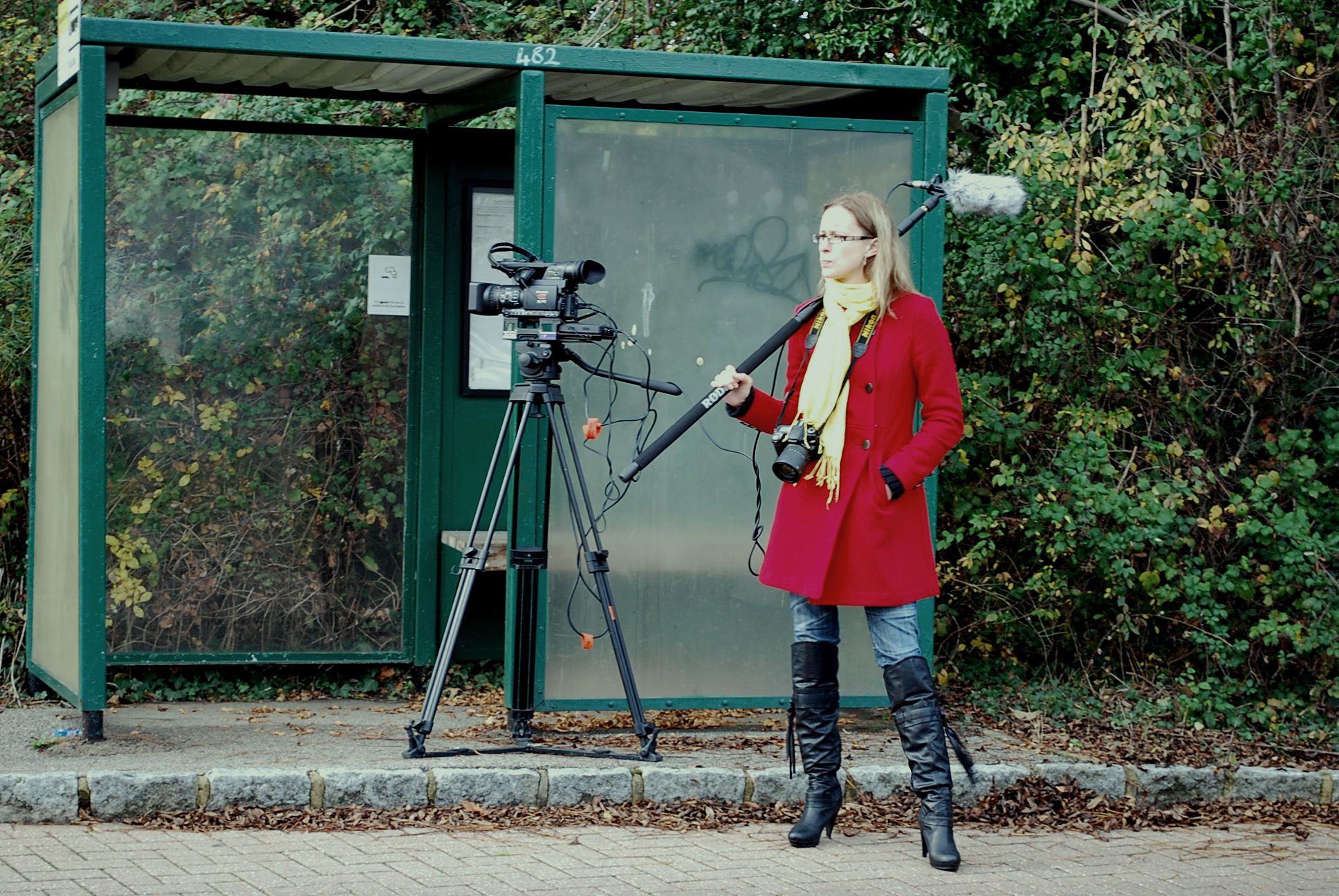Crew capturing sound on location