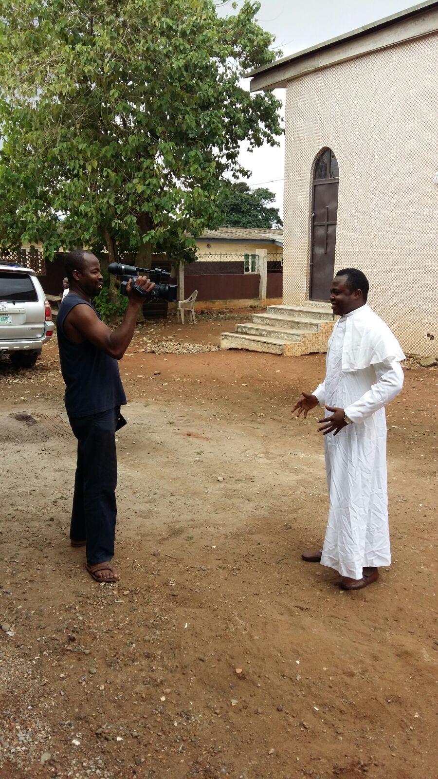 Filming an outdoor interview