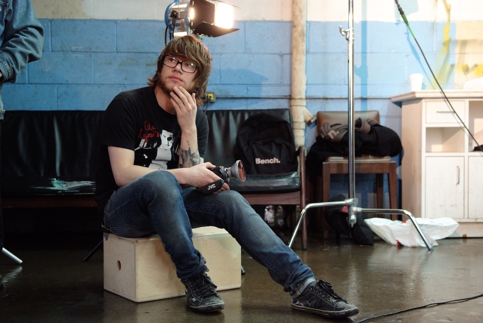 Between takes with the production crew