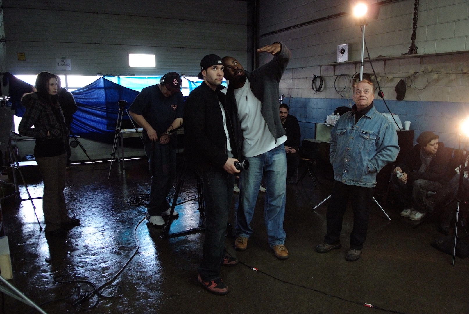 Directing a scene on a production set