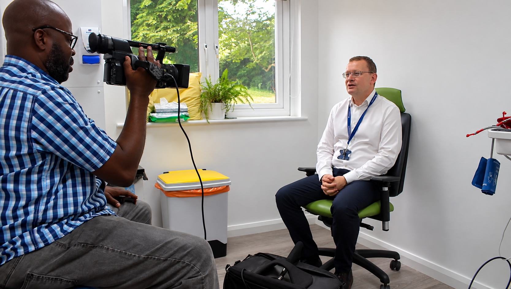 Filming an interview for a health organisation